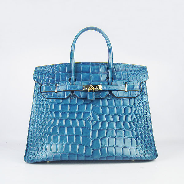 High Quality Fake Hermes Birkin 35CM Max Crocodile Veins Leather Bag Blue 6089 - Click Image to Close